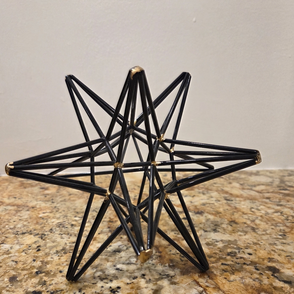 Black Geometric Star With Gold Tip Accents Decor